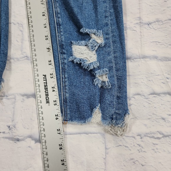 American Eagle WOMENS SIZE 00 Stretch Distressed Mom Jeans Blue - Picture 3 of 13